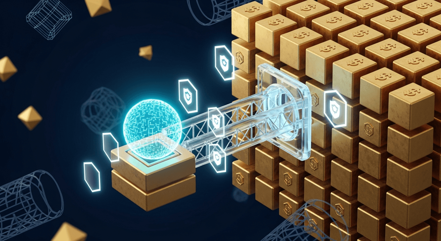 Illustration of AI securely connected to financial systems representing MCP for accounting