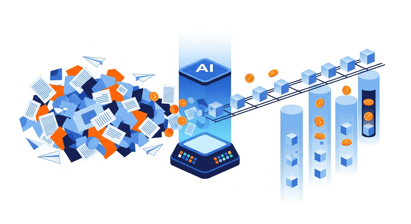 Conceptual illustration of an invoice management AI agent processing accounts payable data